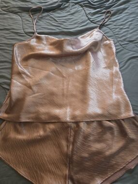 Victoria's Secret Rose Gold Satin Cami & Shorts Pajama Set